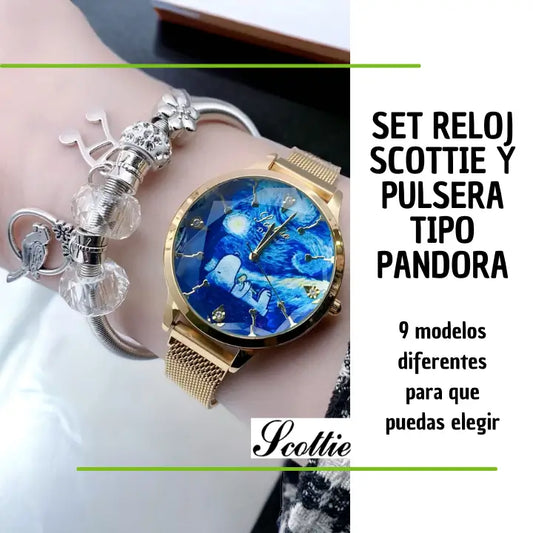 Combo Reloj Scottie y Pulsera Tipo Pandora